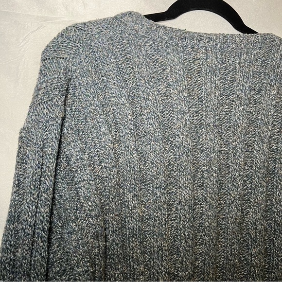 L.L. Bean cable knit men’s V neck sweater blue/grey wool blend size Large - Picture 8 of 10